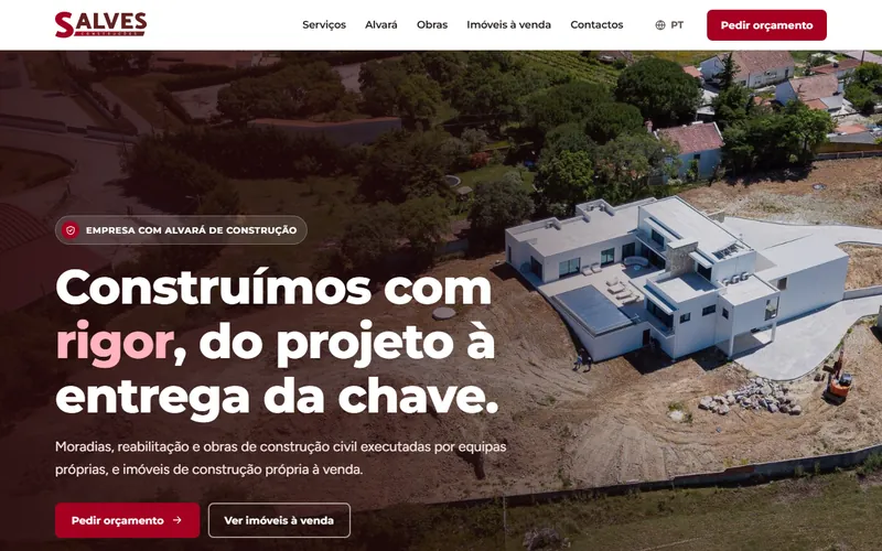 Página inicial do site Salves Construções